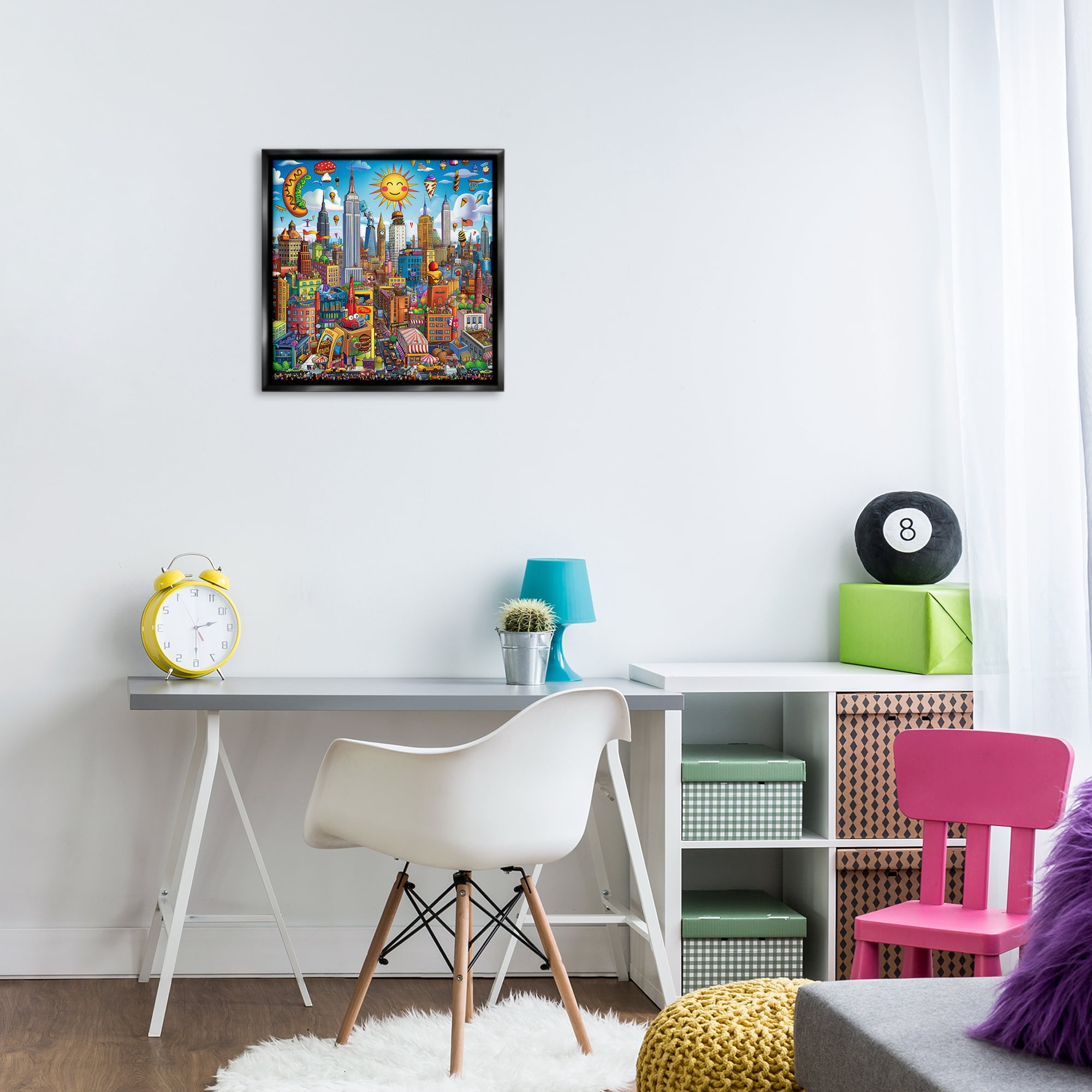 Stupell Industries Fun Zany Cityscape Novelty & Humor Painting Black Floater Framed Canvas Art Print Wall Art, 18 x 18
