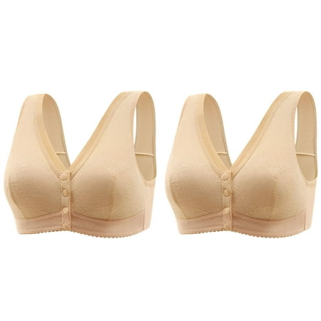 yillto Women s Plus Size Bra Seamless Wireless Front Closure Bra Soft Full Coverage Everyday Bra 2 Pack