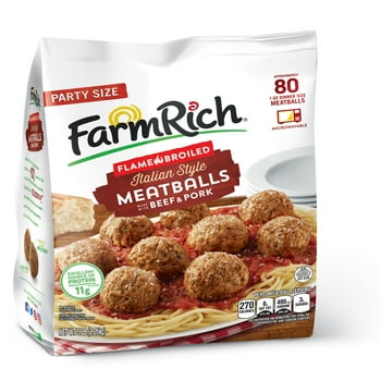 Farm Rich Flame Broiled Italian Style Meatballs, Fully Cooked, High Protein, 80 oz