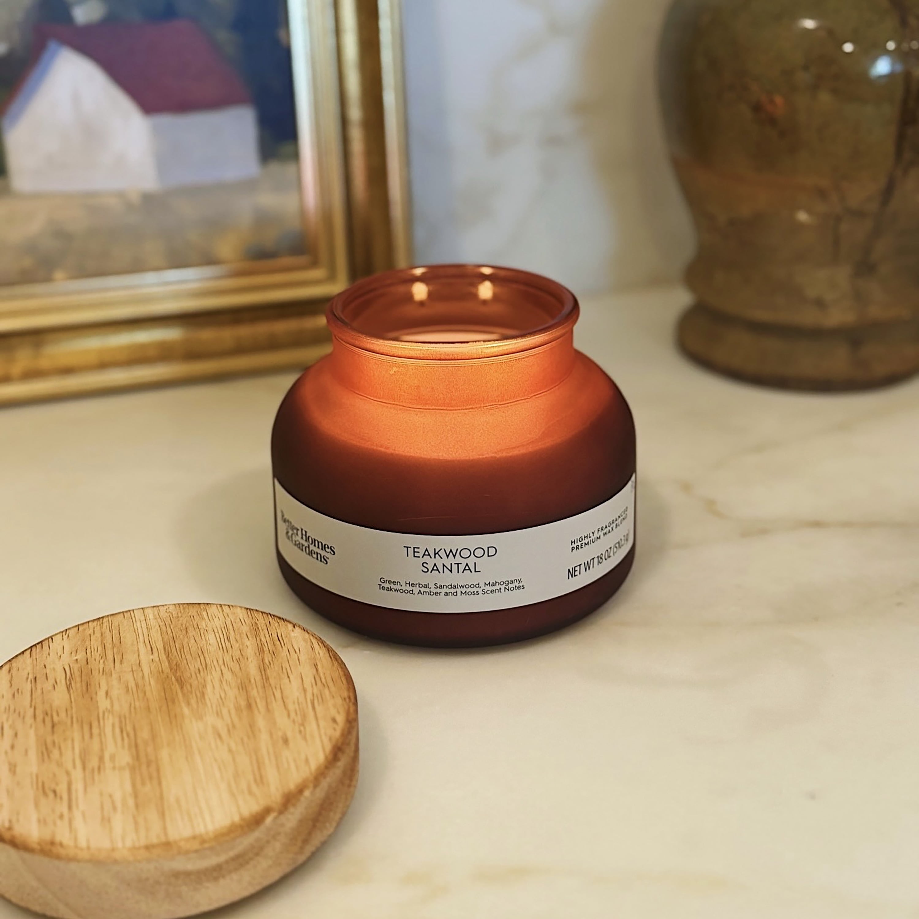 Better Homes & Gardens Teakwood Santal Scented 2-Wick Frosted Jar Candle, 18 oz