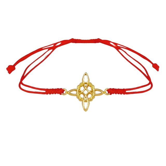 Vangania Pulsera de Hilo Rojo con Dije Nudo de Bruja de Oro Laminado Ajustable