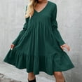 thumbnail image 2 of gakvbuo Fall Dresses for Women Mini Dress for Women Plus Size Dress V-Neck Long Sleeve Fall Dresses Knee Length Cute Tunic Dress Pleated Ruffle Swing Babydoll Dress, 2 of 4