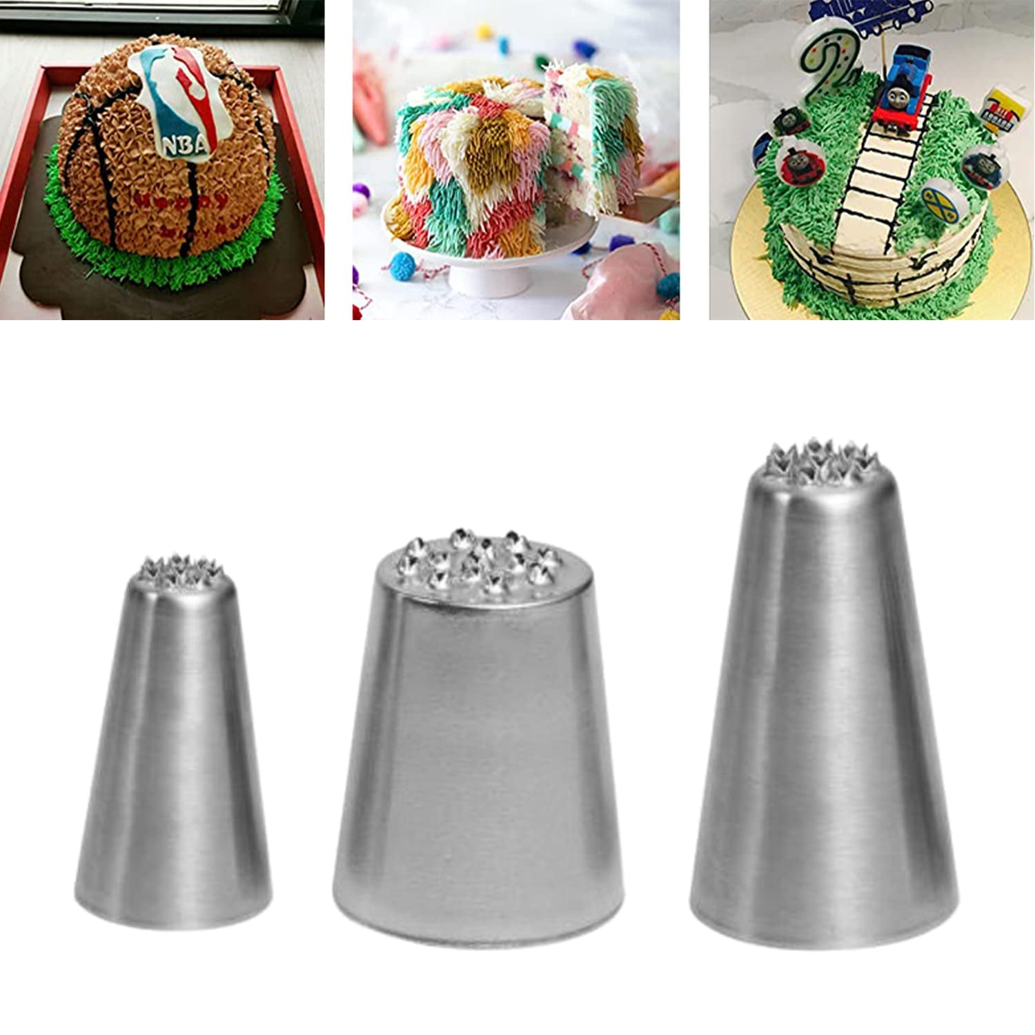 3 Piece Grass Frosting Nozzle Set, Stainless Steel Pastry Tool, Cake