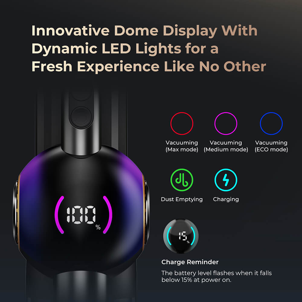 JIGOO Cordless Vacuum Cleaner Station with 2.5L Dust Capacity, 3 Modes, Dual LED, Auto Dust Collection JIGOO V700 Black