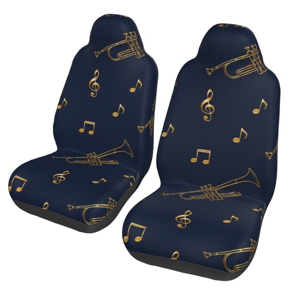 Elegant Musical Note Symphony Car Seat Cover 2 Pcs Auto Front Bucket Seats Protector Cushion Universal Vehicle Truck SUV
