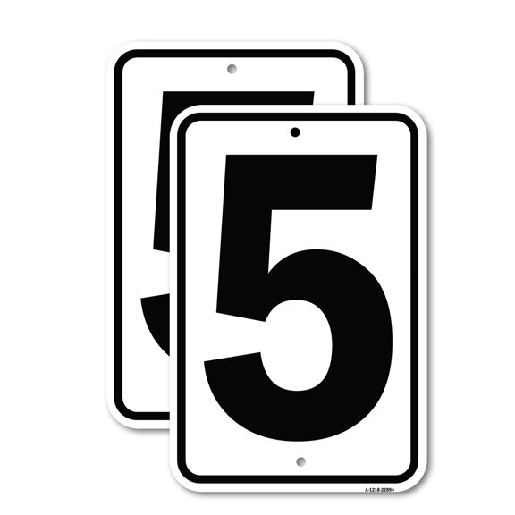(2 Pack) Sign with Number 5 | 12" X 18" Heavy-Gauge Aluminum Sign | Rust Free Aluminum, Weather Resistant, Waterproof, Fade Resistant, 2 Pre-drilled Holes