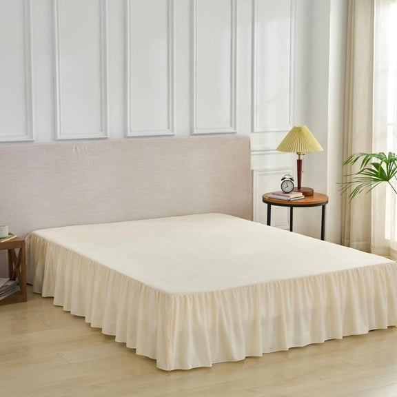 Queen Ruffled Bed Skirt 12" Drop, Beige, Split Corners, Soft Microfiber Dust Ruffle for Easy Fit