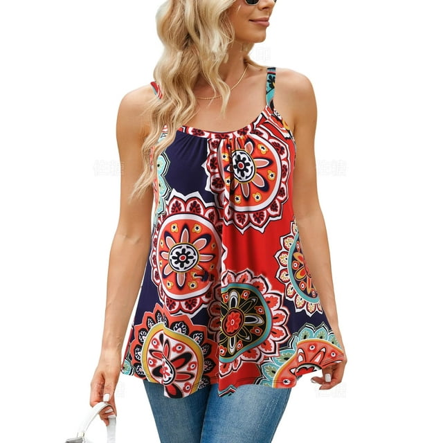 Charmo Camisole Plissée Fluide pour Femmes avec Soutien-Gorge Intégré, Bretelles Ajustables, Débardeur Ample, Tailles P-3TG