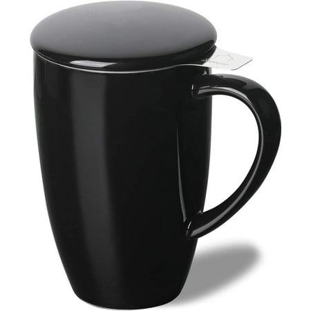 

SWEEJAR Porcelain Tea Mug with Infuser and Lid Teaware with Filter Loose Leaf Tea Cup Steeper Maker 16 Fl Oz for Tea/Coffee/Milk/Women/Office/Home/Gift (Black)