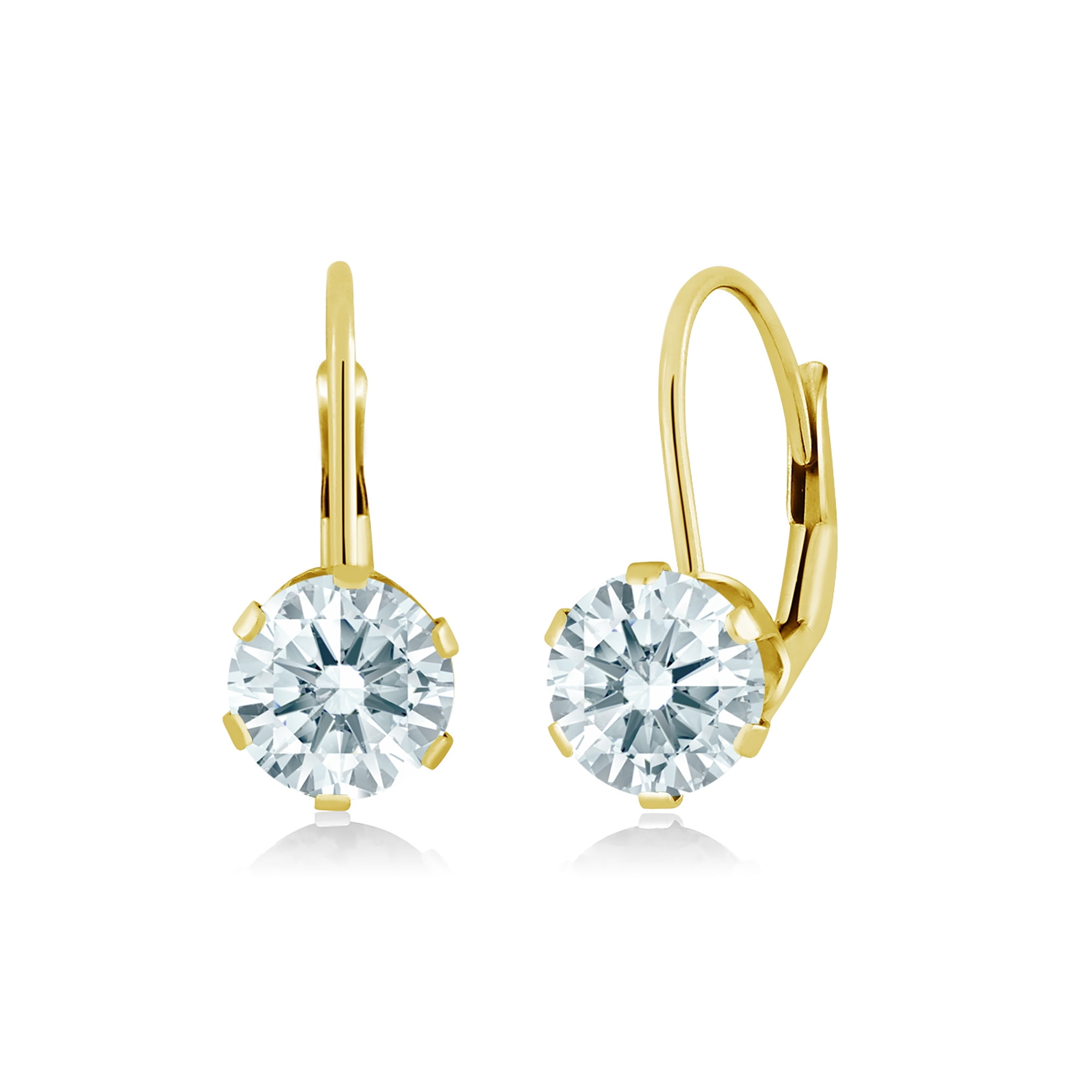 Gem Stone King 14K Yellow Gold 6MM Round Birthstone Gemstone Leverback Dangle Earrings for Women