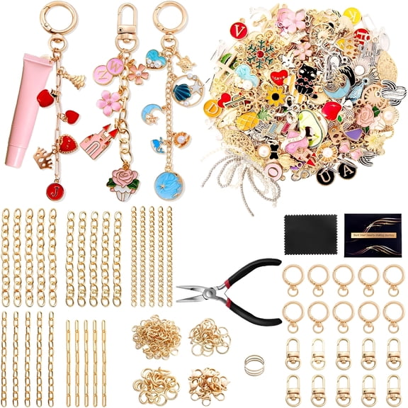 DESIGNICE 325Pcs Keychain Making Kit with Charms, Chains, Jump Rings and Tools – Diy Keychain Kit for Jewelry Making, Bag Charms, Crafts and Personalized Gifts
