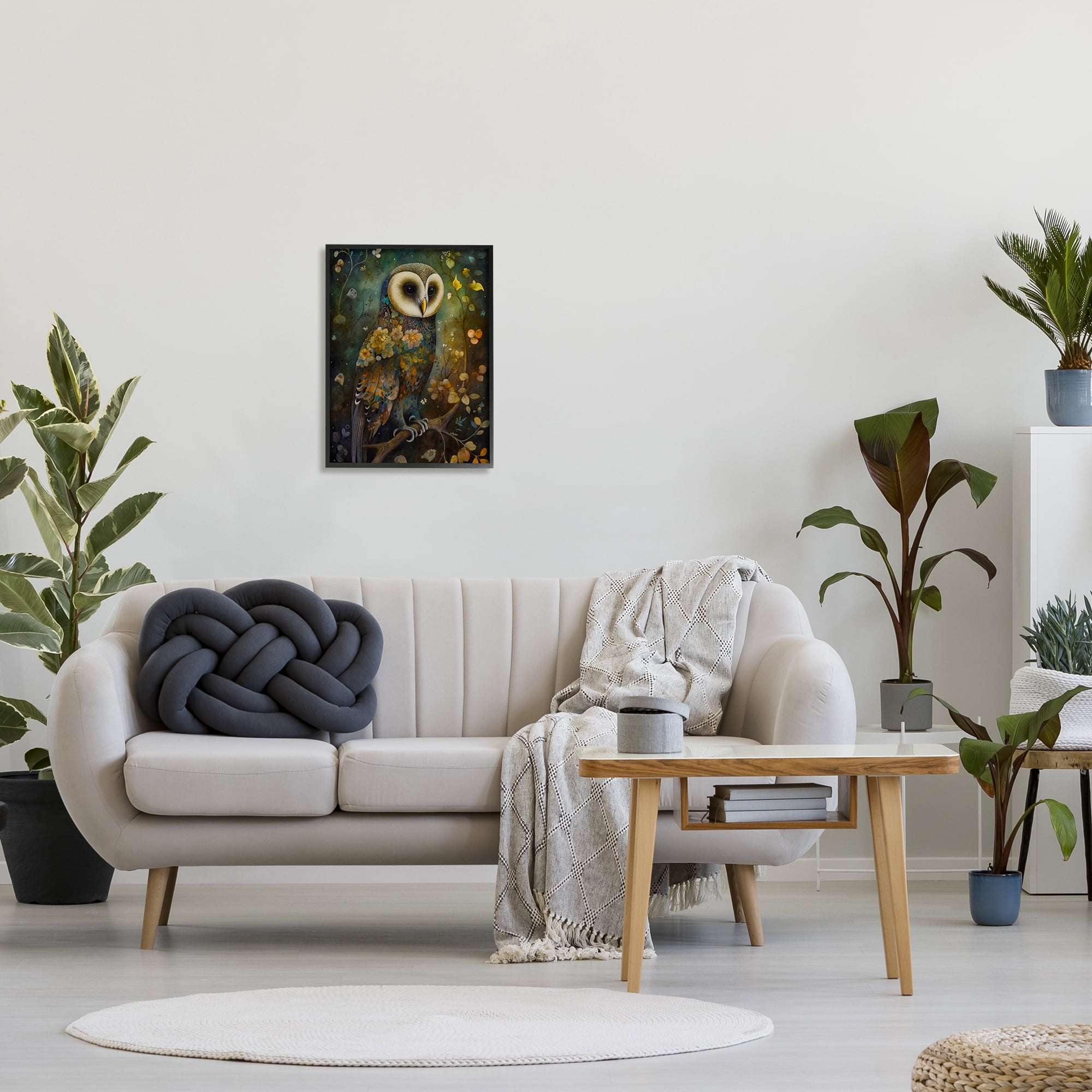 Stupell Industries Patterned Forest Owl Animals & Insects Painting Black Framed Art Print Wall Art, 16 x 20
