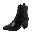 thumbnail image 2 of QISIWOLE Women's Plus Size Fashion Stone Grain Point Toe Thick Heel Boots Zipper Booties,Discount, 2 of 9