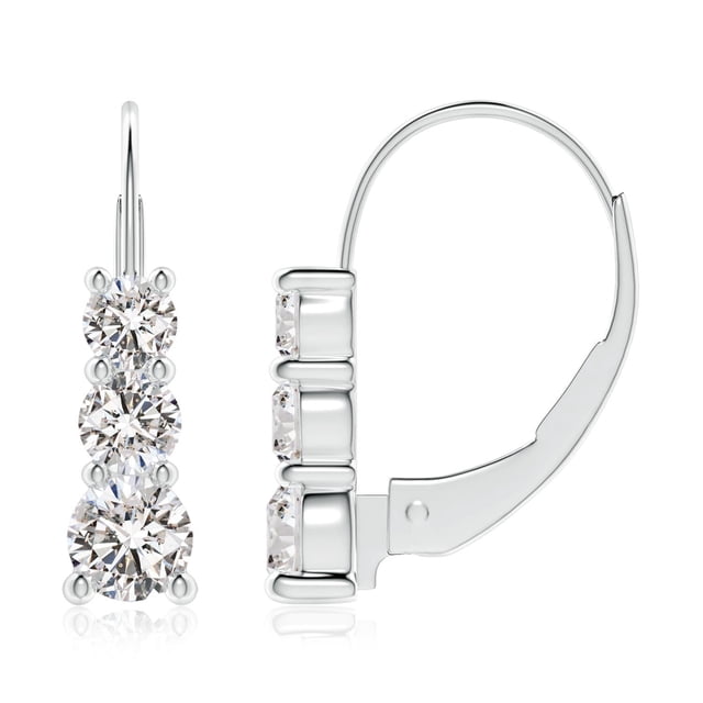 Angara Natural Diamond Earrings - Round Diamond Three Stone Leverback Earrings in Platinum for Women