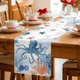 thumbnail image 5 of Coastal Blue Octopus Table Runner 72 Inches, Summer Nautical Marine Life Leaves Bed Runner Dresser Scarves Tabletop for Indoor Outdoor Parties/Ceremony/Banquet, 18" x 72", 5 of 9
