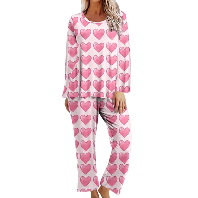 Pantalones Cortos de Manga Larga Pajama Set para las Mujeres Día de San Valentín No Posicionamiento Estampado con Pantalones Recortados Bolsillos, Poliéster Suave