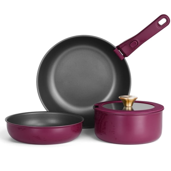 Walchoice 5Pcs Pots and Pans Set, Granite Nonstick Cookware Set with Detachable Handle, Stackable Kitchen Cooking Set with Saucepan Frying Pans, Induction Compatible & Oven Safe - Purple