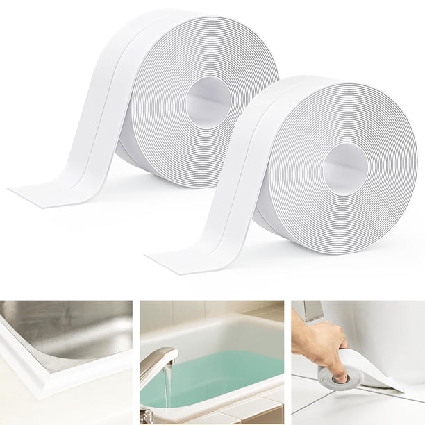 2 rollos de cinta de calafateo autoadhesiva impermeable, cinta de sellado de calafateo para encimera de cocina, fregadero, baño, inodoro, bañera