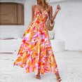 thumbnail image 4 of pimelu Dresses for Women Womens Dresses Beach Boho Elastic Waist Spaghetti Strap Slit Long Dress Summer Trendy Floral Print Sleeveless V-Neck Ladies Maxi Sun Dresses, 4 of 7