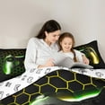 thumbnail image 4 of Manfei Game Console 7-Piece Bedding Comforter Set,Gamer Gaming King Bedding Sets,Green Yellow Hexagon Bed Sheets For Boys,Breathable Bedroom Decorative Reversible, 4 of 8
