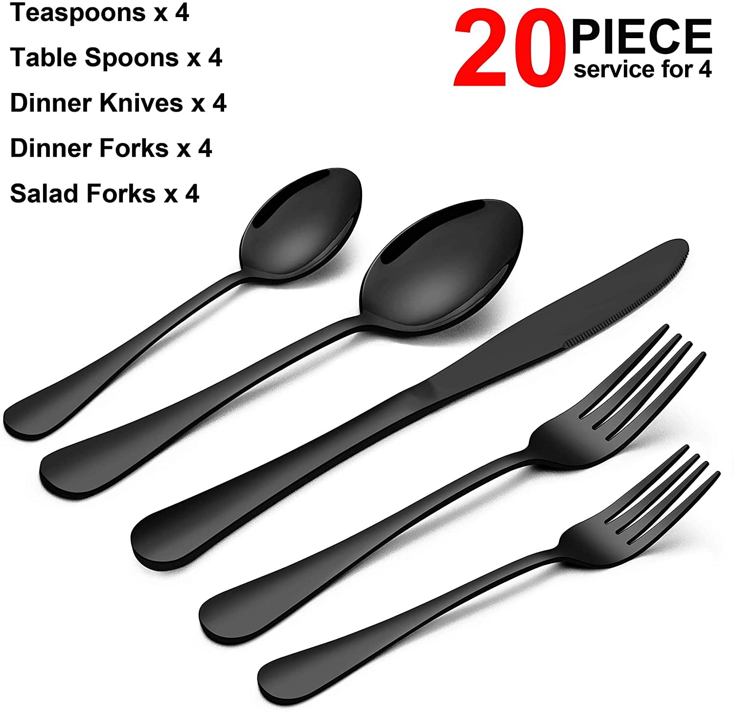 Black Silverware Set, Aisoso 20 Piece Stainless Steel Flatware Cutlery Set
