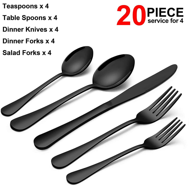 Velaze 20-Piece 18/8 Black Mirror Polished Stainless Steel Eating Utensils  Set Knife Fork Spoon Set (Service for 4) VLZ-FW-C20B - The Home Depot