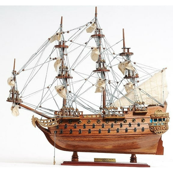 HomeRoots 401922 18 in. Wood Brown San Felipe 1690 Small Boat Hand Painted Decorative Boat