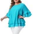 thumbnail image 2 of DARING DIVA Women's Plus with Crew Neck and Ruffle Half Tops 4X Blue, 2 of 6