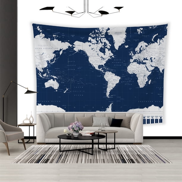Tapiz de pared con mapa del mundo, microtela, 150 x 130 cm, para dormitorio