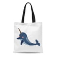 thumbnail image 1 of SIDONKU Canvas Tote Bag Blue Aquatic Narwhal Whale Cartoon Character Arctic Canada Reusable Shoulder Grocery Shopping Bags Handbag, 1 of 1