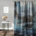 thumbnail image 2 of Orinice Sunken Ship Shower Curtain Sailboat Pirate Nautical Scary Weighted Cloth Fabric Water Resistant Shower Curtain Set with Hooks Decorative,Dark Blue, 36x72, 2 of 7