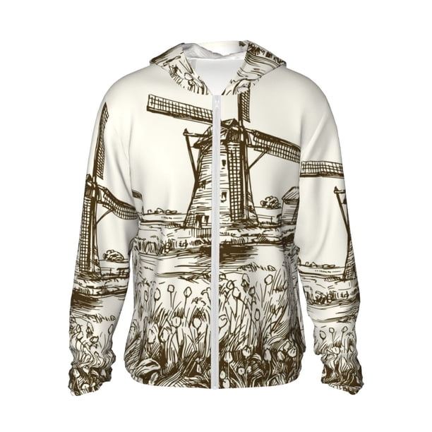 Balery Dutch Windmill Sudadera ligera de manga larga con capucha y protección solar UPF 50+ para hombre y mujer, ideal para pesca y running-3X-Large