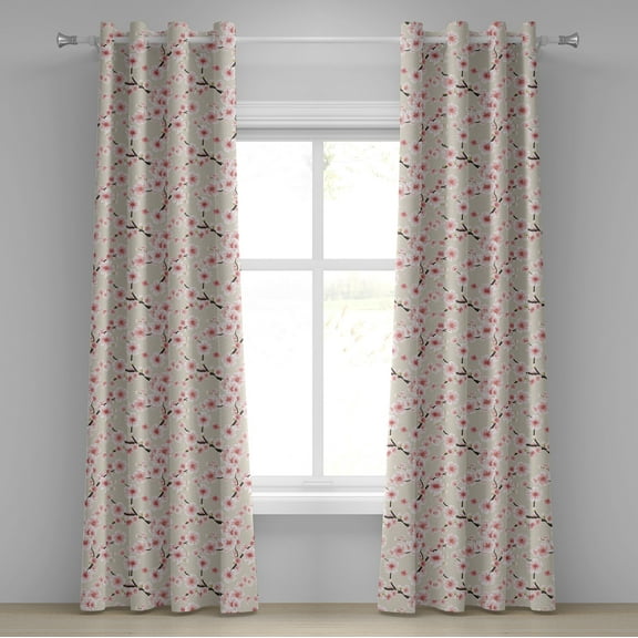 Ambesonne East Grommet Curtain, Flowering Cherry Blooms, 50" x 120", Beige Rose