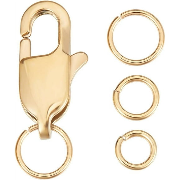 1 Box 10Pcs Jewelry Clasps 18K Gold Plated Plated Lobster Claw Clasps 15x7mm Bracelet Connector with 60Pcs Open Jump Ring for DIY Craft Jewelry Making