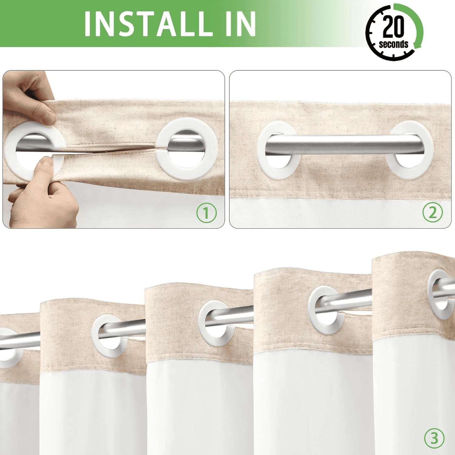 Psoiuetr Beige Linen Shower Curtain No Hook with Snap-in Fabric Liner Hotel Shower Curtain with See Through Top Window 72" W x 75" L