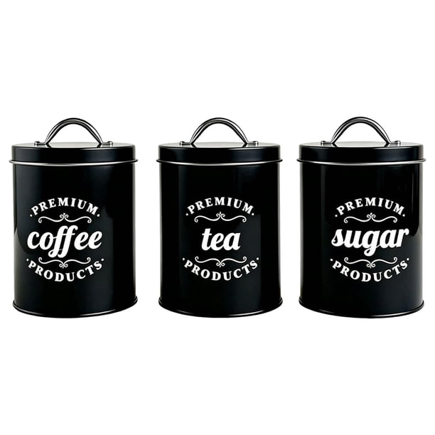 Contenedor para café, té y azúcar, organizador de hojalata para harina de cocina, contenedores de almacenamiento Negro