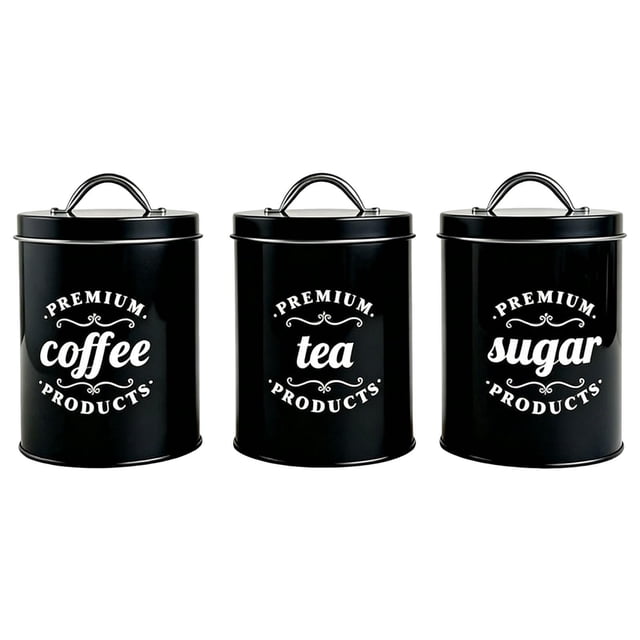 Contenedor para café, té y azúcar, organizador de comedor, contenedores de almacenamiento, tarro de hojalata Negro