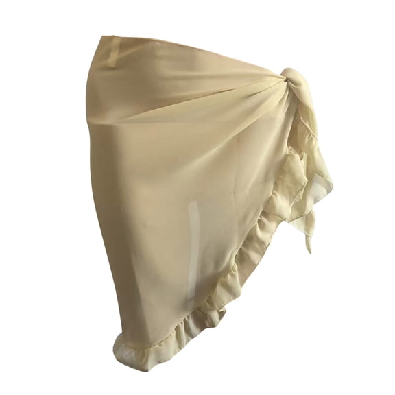 Summer Beach Cover Up Skirt Chiffon Lightweight Flowy High Waist A Line Mini Skirt with Side Slits Beige One Size