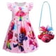 thumbnail image 4 of Vestido de Trolls para niñas, ropa de verano con dibujos animados para niños, vestidos de princesa con mangas con volantes de seda color leche, ropa floral de cumpleaños, 4 of 5