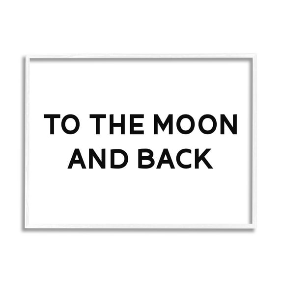 Stupell Industries To The Moon and Back Phrase Minimal Typography Graphic Art White Framed Art Print Wall Art, 30x24, by Daphne Polselli
