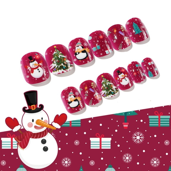 Nails Full Cover Tips Christmas Press On Nails Short 24 Pieces of Wearable Adult