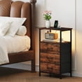 thumbnail image 2 of Eunos 3 Drawer Nightstand with Charging Station, LED and Open Shelf for Bedroom, Wood Grain Print, 2 of 8