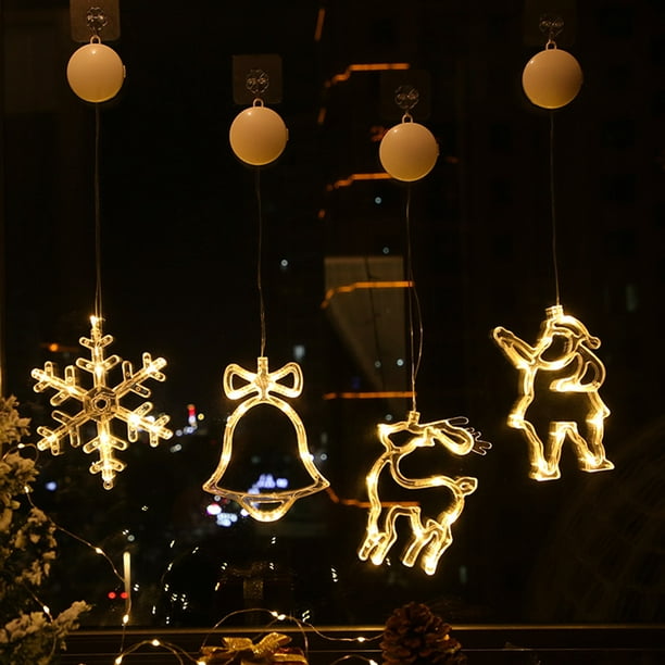 Lumière de fenêtre, décoration de Noël lumière suspendue avec ventouse LED  blanc chaud fonctionnement sur batterie lumières de Noël