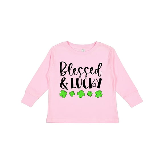 Inktastic Blessed and Lucky 4 Leaf Clovers St. Patrick's Day Boys or Girls Long Sleeve Toddler T-Shirt