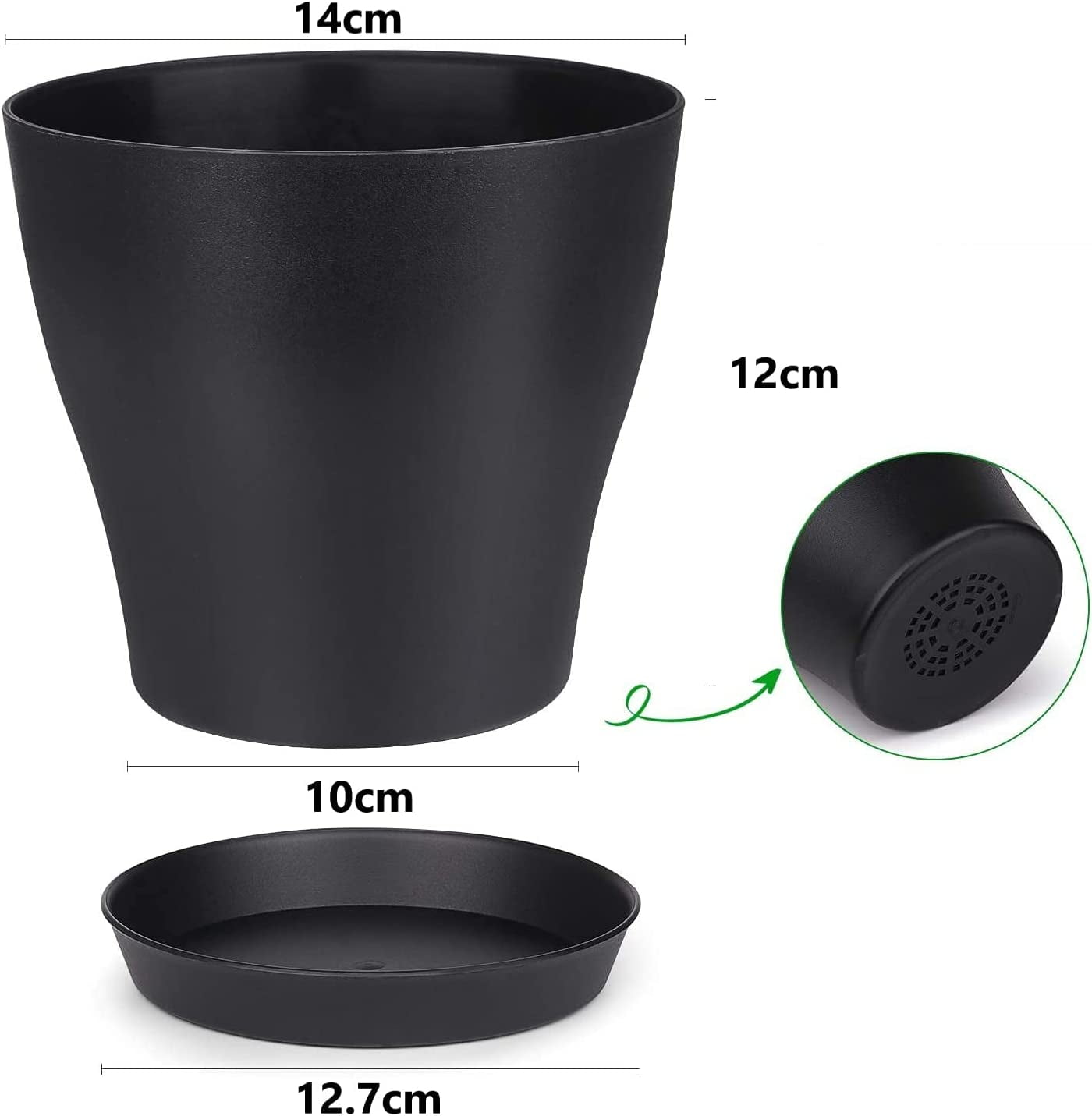 8 Pack 5.5 inch Plastic Planters, Plastic Indoor Planter Flower Pots, Topboutique Stylish 5.5 Inch Plant Pots for Indoor Plants with Drainage Holes and Tray for Plants, Flowers, Black