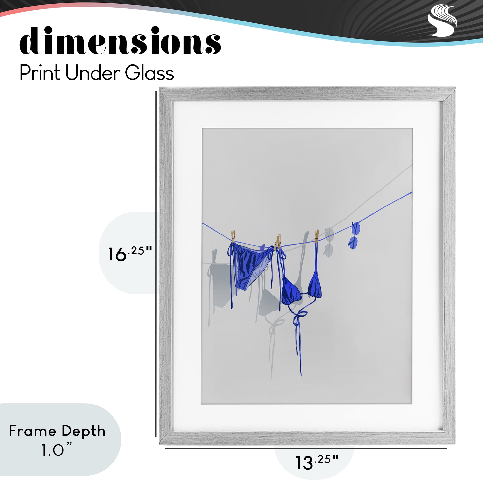 Stupell Industries Blue Bikini on Clothesline Gray Framed Print Under Glass, design by Ziwei Li