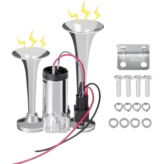 12V 150DB Air Horn Dual Trumpets,Super Loud Air Horn for Truck, Dual Electric Air Horns Kit for Vehicles- With Compressor, Applicable for Cars, SUVs, Motorcycles, Trains Boats (silver)