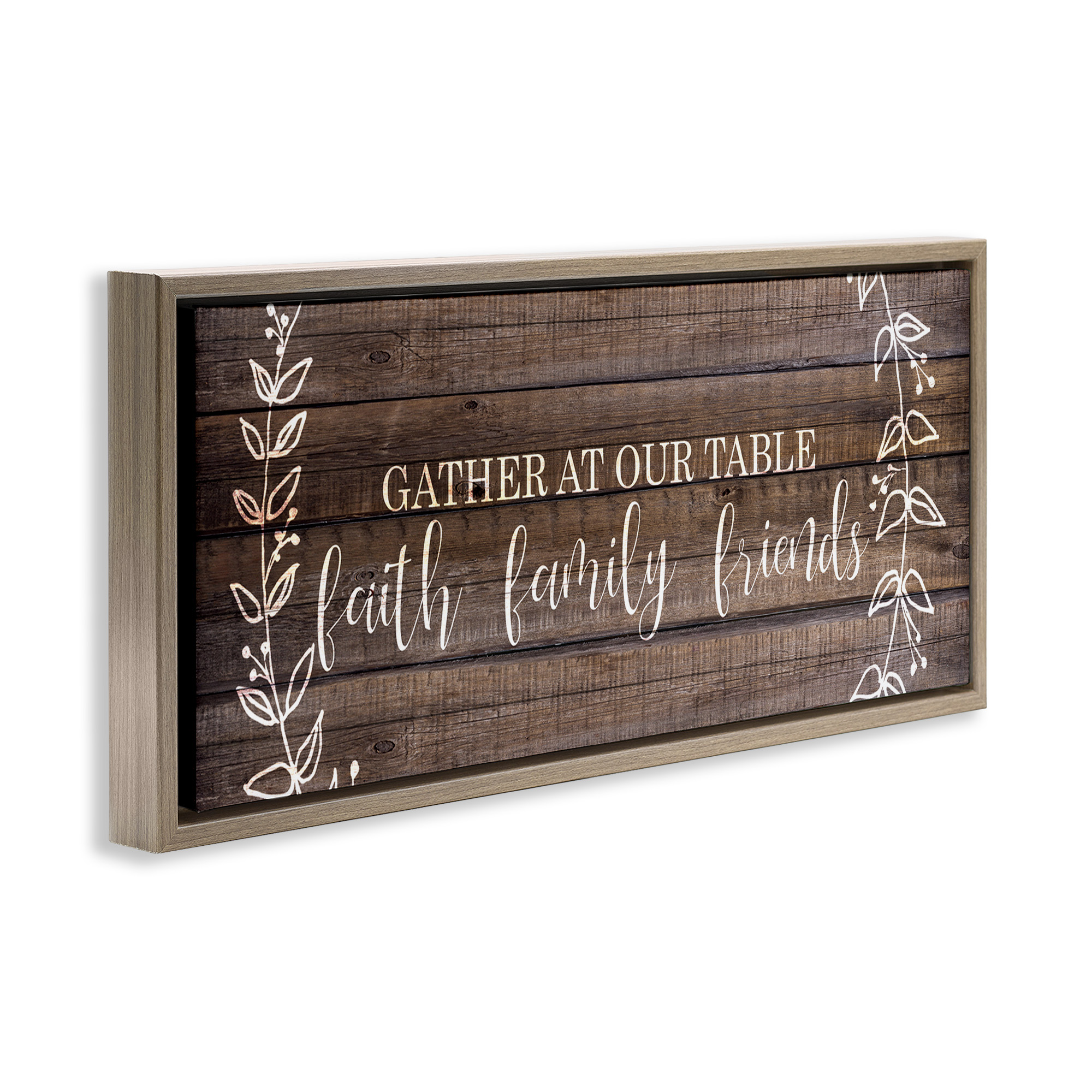Stupell Industries Faith Family Friends Quote Typography Painting Brown Floater Framed Canvas Art Print Wall Art, 31 x 14