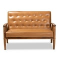 thumbnail image 3 of Baxton Studio Sorrento Mid-Century Modern Tan Faux Leather Upholstered and Walnut Brown Finished Wood Loveseat, 3 of 9