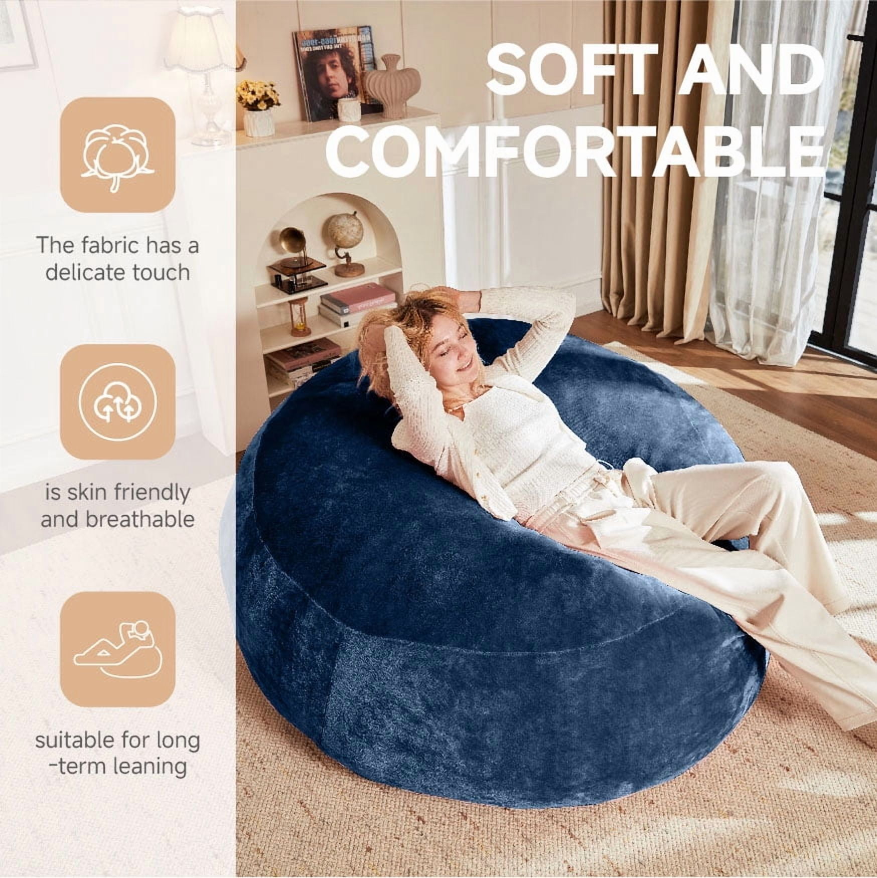 CQSXDA 6FT Memory Foam Bean Bag Chair With Removable Cover, For Teens, Adults, and College Dorm Rooms, Blue